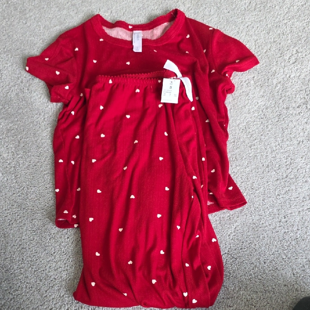 Auden Red Heart Print Short Sleeve Pajama Set